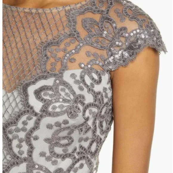 TADASHI SHOJI MIRANDA SEQUIN EMBROIDERED MIST SHEATH DRESS sz 2